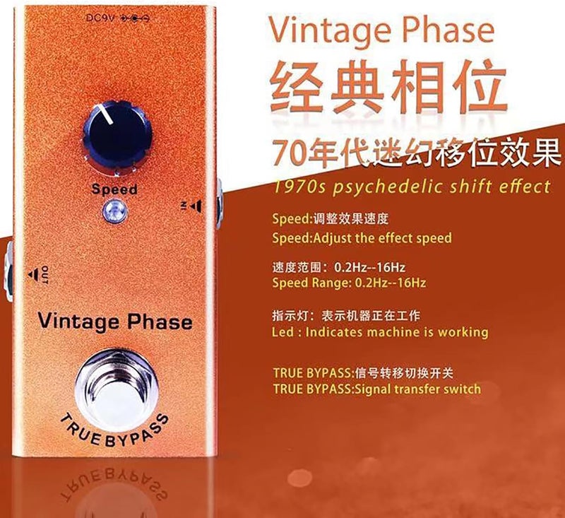 IOppWin Vintage Phaser Guitar Effects Pedal - Classic 70s Phase Sound, Speed Control, True Bypass, Aluminum Body, DC 9V (Adapter Not Included) - Image 2